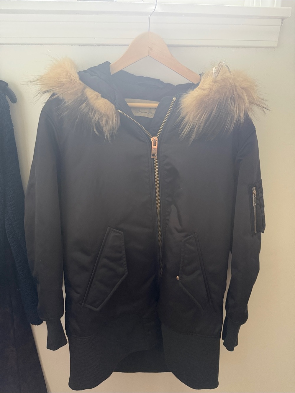Burberry Women’s Black Hooded Bomber Jacket with Real Fur Trim
